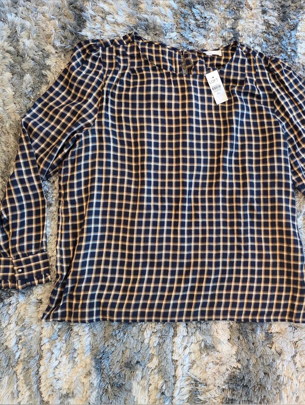Fall Navy And Gold Patterned Long Sleeve Blouse